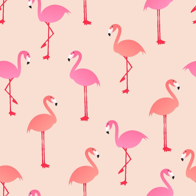 Vetor grátis plano de fundo padrão animal sem costura, ilustração de verão em vetor flamingo fofo