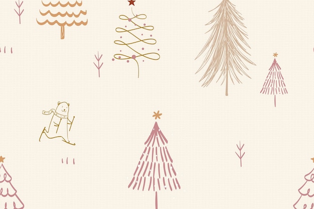 Vetor grátis plano de fundo padrão de natal, doodle fofo de inverno em vetor de cor creme