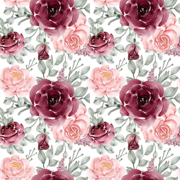 Plano de fundo padrão sem emenda de flor rosa rosa e bordô