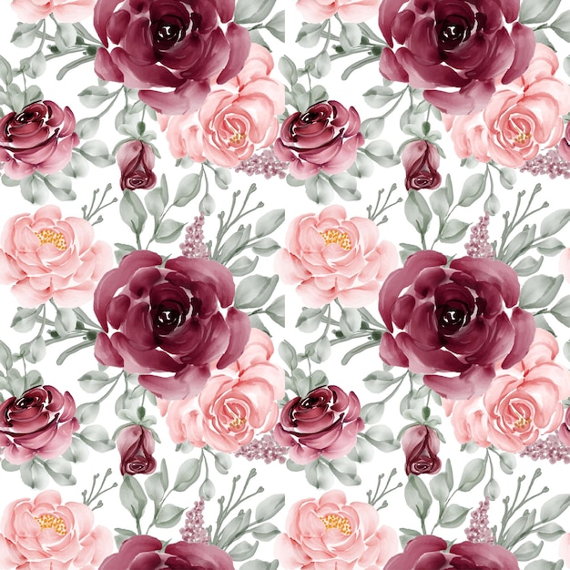 Plano de fundo padrão sem emenda de flor rosa rosa e bordô