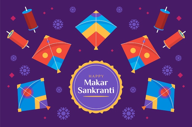 Vetor grátis plano de fundo plana feliz makar sankranti