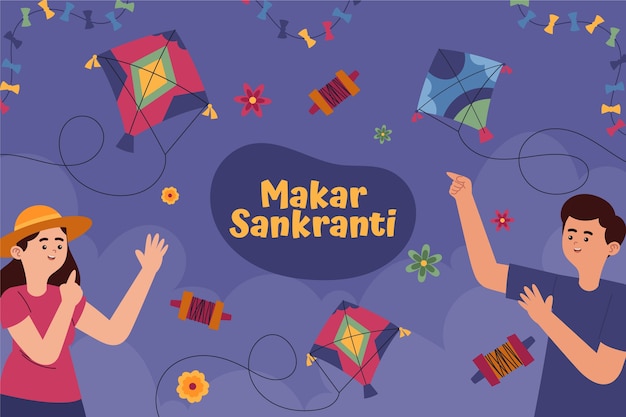 Vetor grátis plano de fundo plana feliz makar sankranti