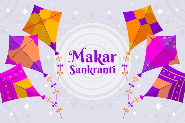 Vetor grátis plano de fundo plana feliz makar sankranti