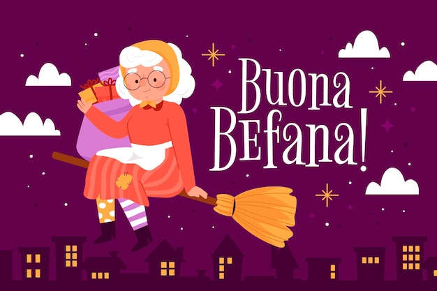 Vetor grátis plano de fundo plano befana