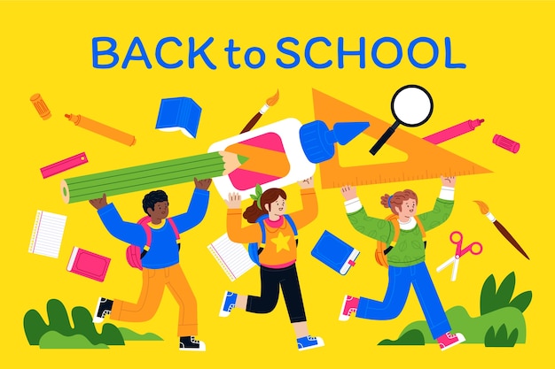 Plano de volta ao fundo da escola com alunos