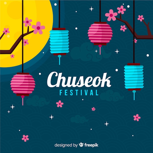 Vetor grátis plano feliz chuseok festival fundo