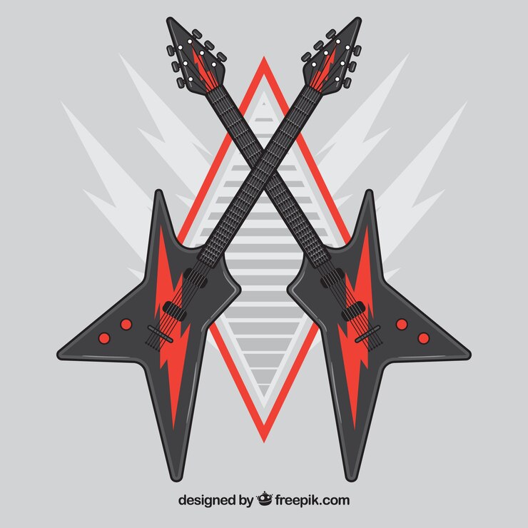 Vetor grátis plano, fundo, elétrico, guitarras, vermelho, detalhes