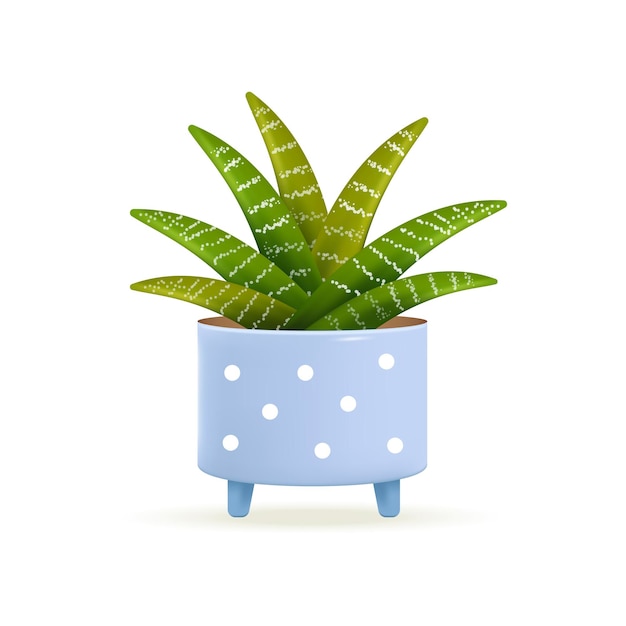 Planta de aloe vera em ilustração em vetor 3d de pote. cacto em vaso de jardim interno ou suculento para decoração de casa em estilo cartoon isolado em fundo branco. plantas, natureza, conceito de interior de casa