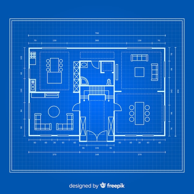 Vetor grátis planta de uma casa em fundo azul