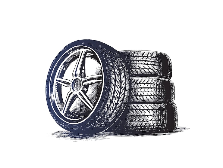 Vetor grátis pneu da roda do carro isolado no branco ilustração em vetor esboço desenhado à mão