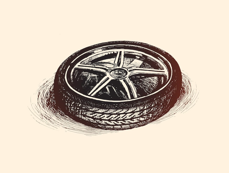 Vetor grátis pneu da roda do carro isolado no branco ilustração em vetor esboço desenhado à mão