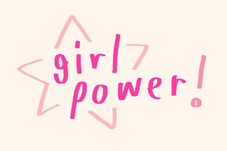 Vetor grátis poder feminino! tipografia doodle em um vetor de fundo bege
