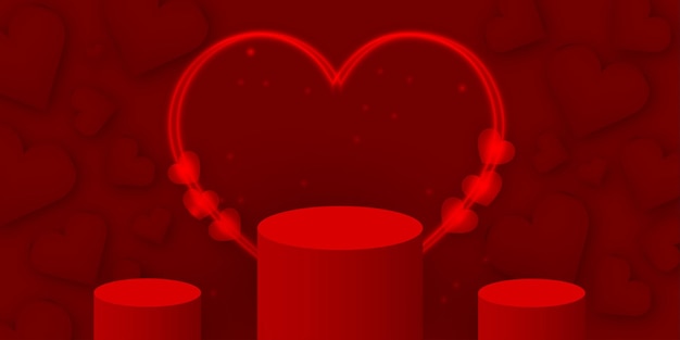 Pódio red love free vector stage para exibição de produtos cartaz do banner do dia dos namorados