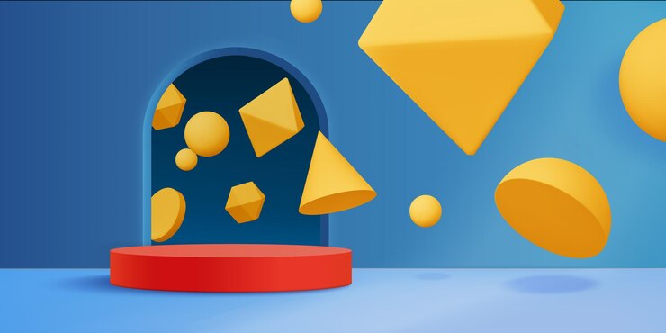 Vetor grátis pódio vermelho com formas geométricas amarelas