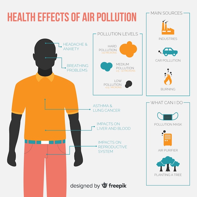 Poluição no infográfico do corpo humano