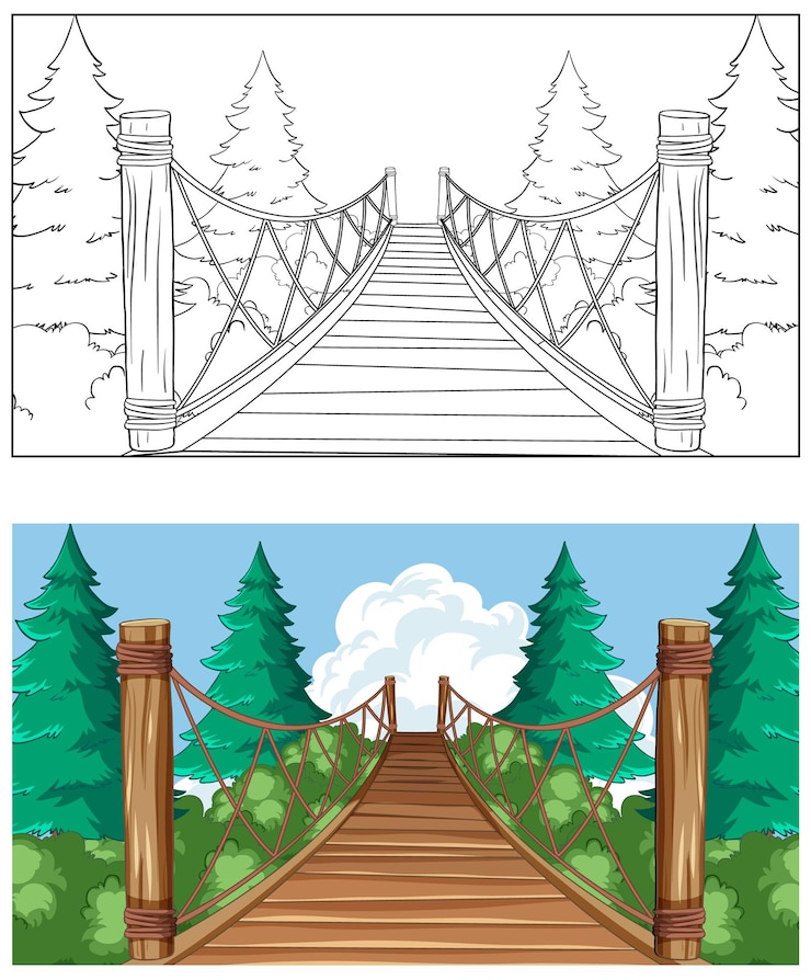 Vetor grátis ponte para a serenidade da natureza