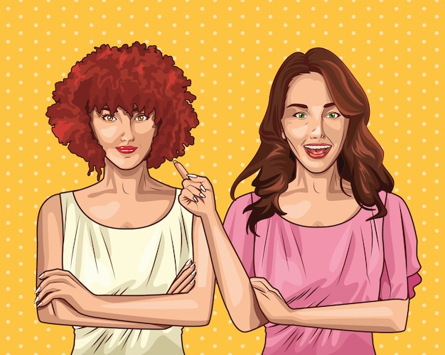 Pop art jovens amigos mulheres desenhos animados