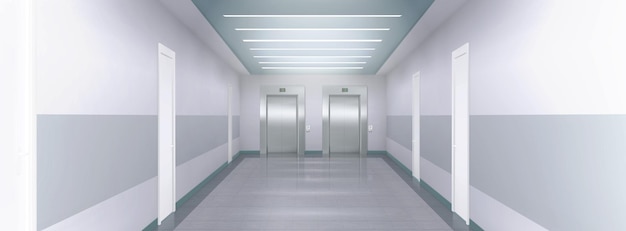 Portas de elevador de metal no hotel de hospital de escritório