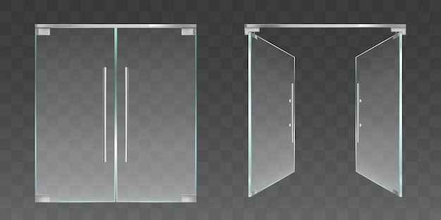 Portas de vidro transparente abertas e fechadas