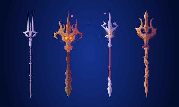 Vetor grátis poseidon ou netuno magia tridente fantástico