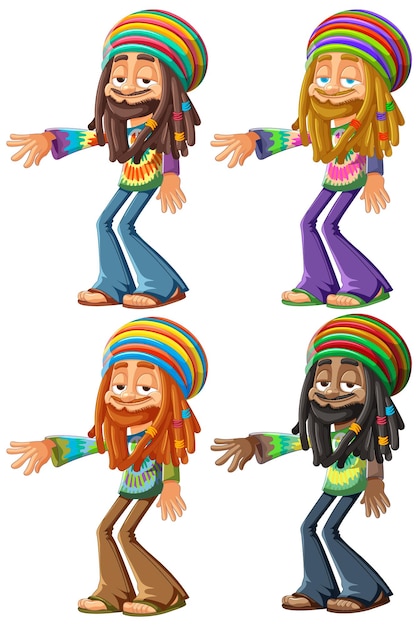 Vetor grátis poses coloridas de personagens rastafarianos