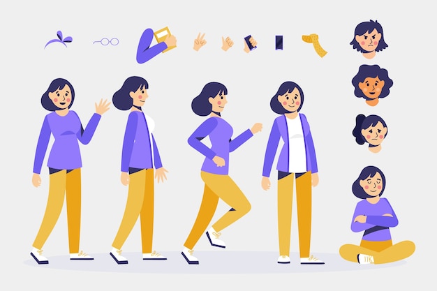 Poses de personagem com objetos diferentes