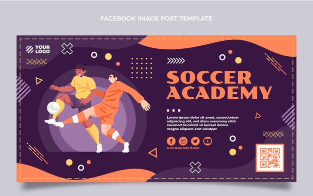 Post de facebook de academia de futebol desenhado à mão