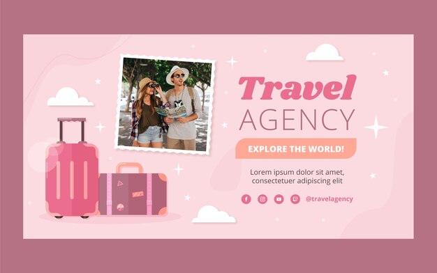 Post de facebook de agência de viagens de design plano desenhado à mão