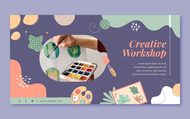 Post de facebook de atelier criativo desenhado à mão