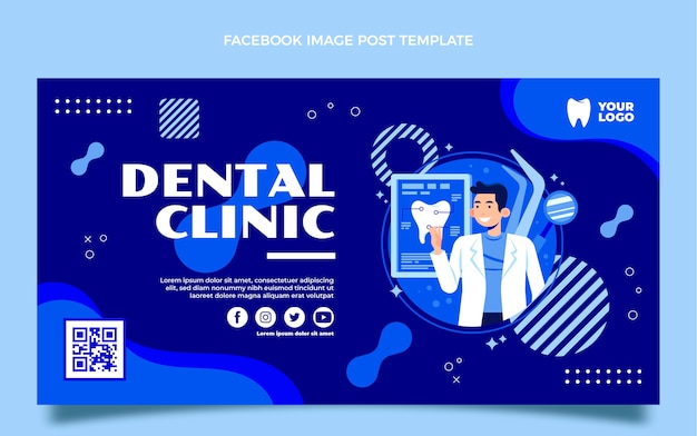 Vetor grátis post de facebook de clínica odontológica desenhada à mão