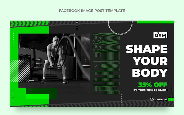 Post de facebook de fitness de design plano