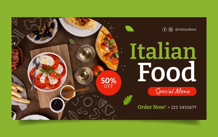 Post de facebook de restaurante italiano desenhado a mão