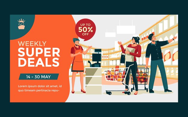Post de facebook de supermercado de design plano