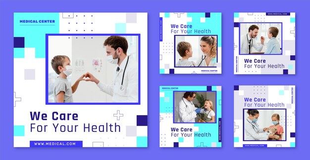 Post de instagram de centro médico de design plano