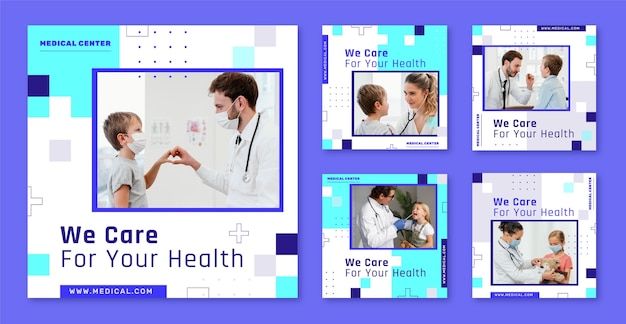 Post de instagram de centro médico de design plano