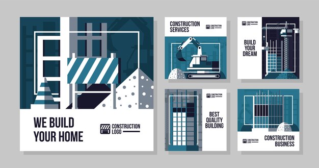Post de instagram de projeto de construção de design plano