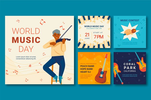 Post de instagram do dia mundial da música desenhada à mão