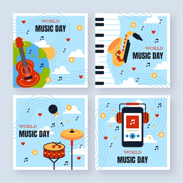 Post de instagram do dia mundial da música desenhada à mão