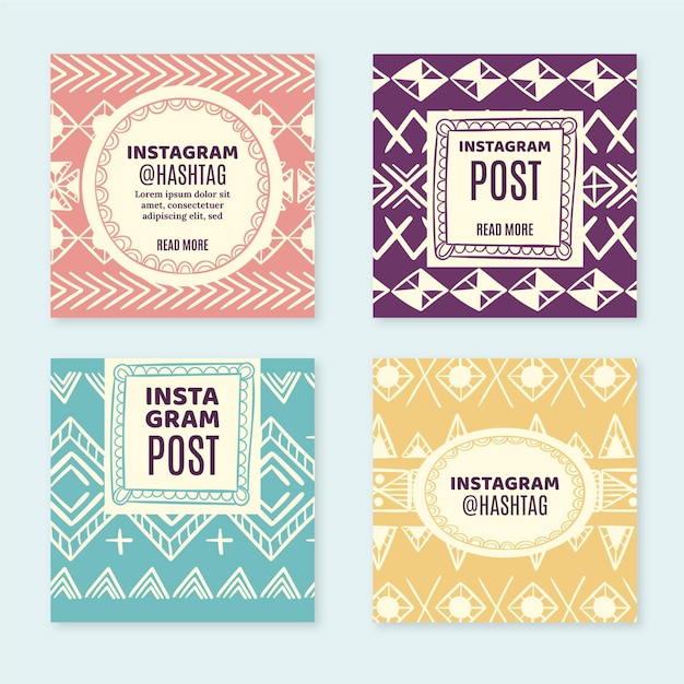 Vetor grátis post pack do instagram desenhado à mão