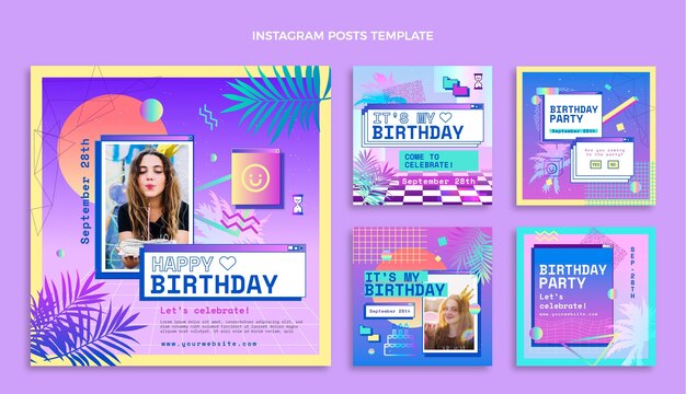 Postagem de aniversário de gradiente vaporwave no Instagram