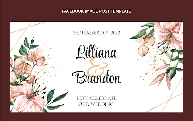 Postagem de casamento boho em aquarela no Facebook