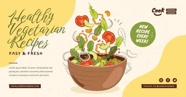Postagem de comida vegetariana desenhada à mão no Facebook