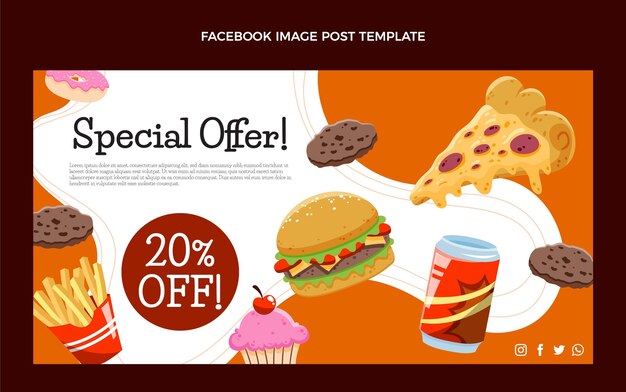 Postagem de fast food desenhada à mão no Facebook