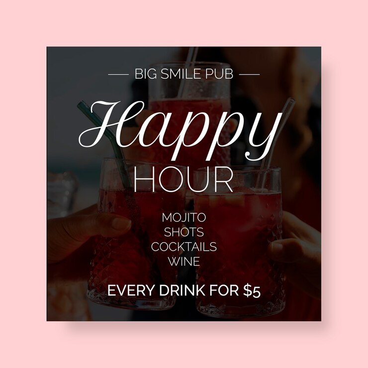 Vetor grátis postagem de happy hour de coquetéis modernos e elegantes no facebook