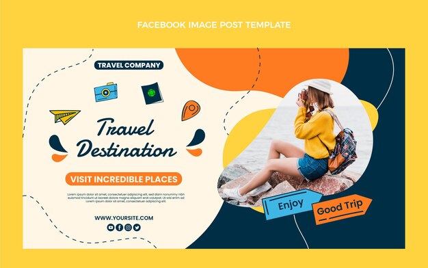 Postagem desenhada à mão sobre viagens no Facebook