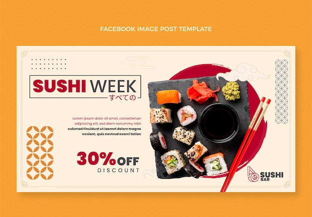 Vetor grátis postagem do facebook da semana do sushi design plano
