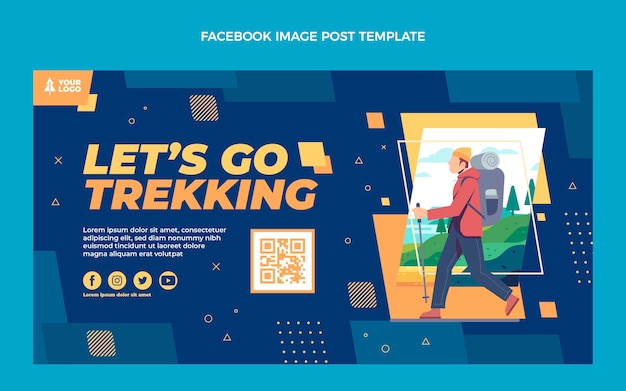 Vetor grátis postagem do facebook de trekking de design plano