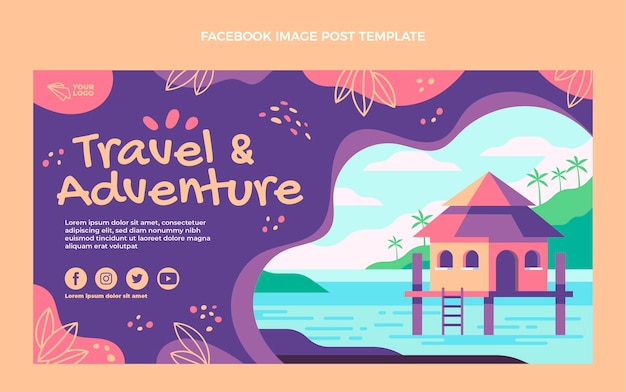 Vetor grátis postagem do facebook de viagens e aventuras de design plano