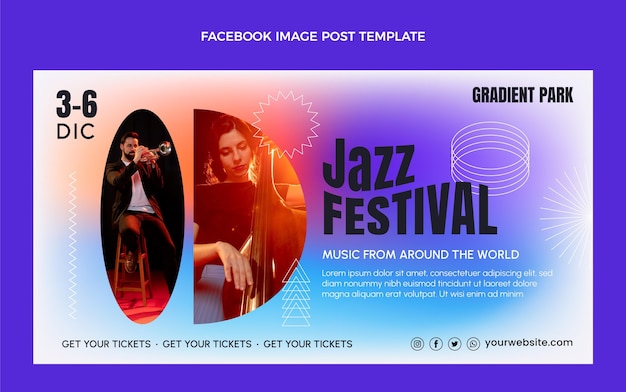 Postagem do facebook do festival de música gradiente colorido