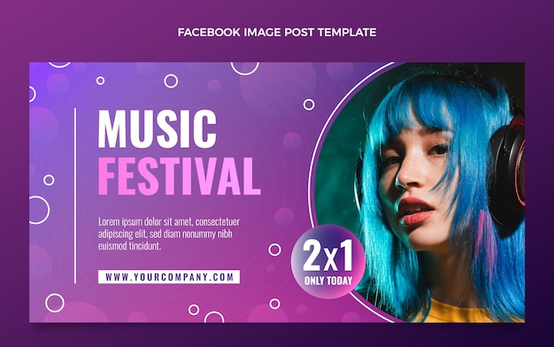 Vetor grátis postagem do facebook do festival de música gradiente colorido